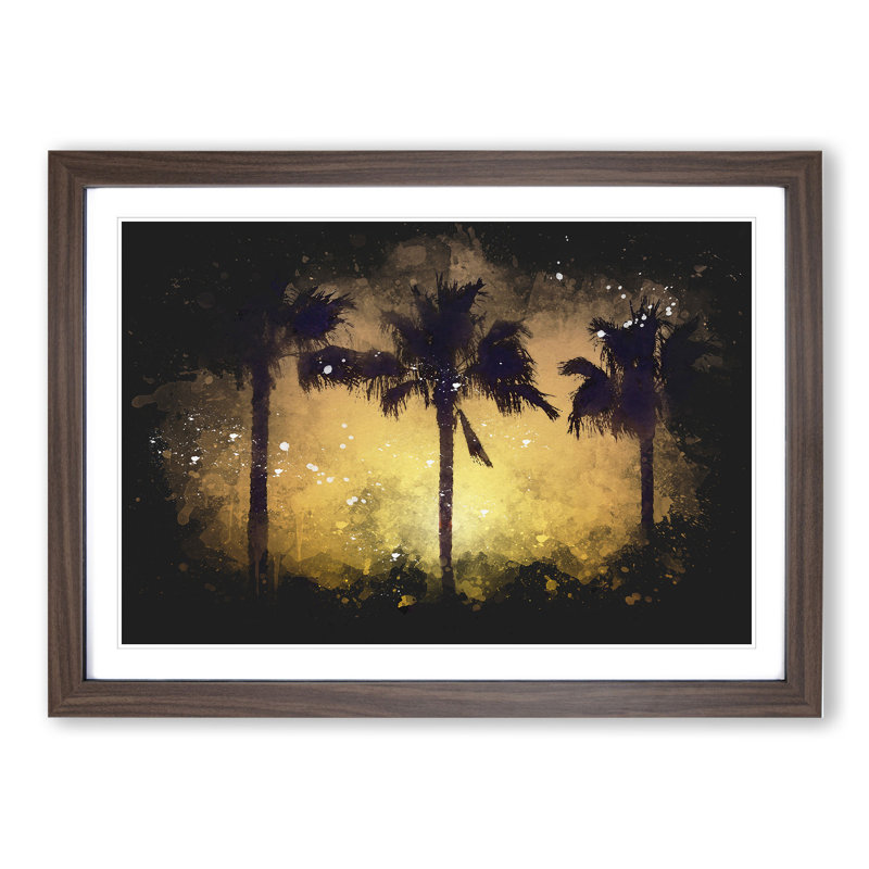 Palm Trees at Sunset Vol.1 - Picture Frame Painting, 27cm H x 36cm W x 2cm D, Walnut Framed