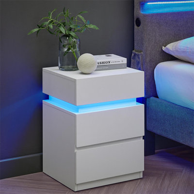 Karisia Nightstands with LED Lights, Adjustable Light Colours, 3 Drawers, Side Table, Modern Style