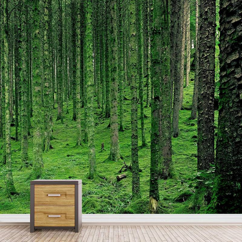 Murale arbres de forêt printemps-été, L 100 po x l 144 po