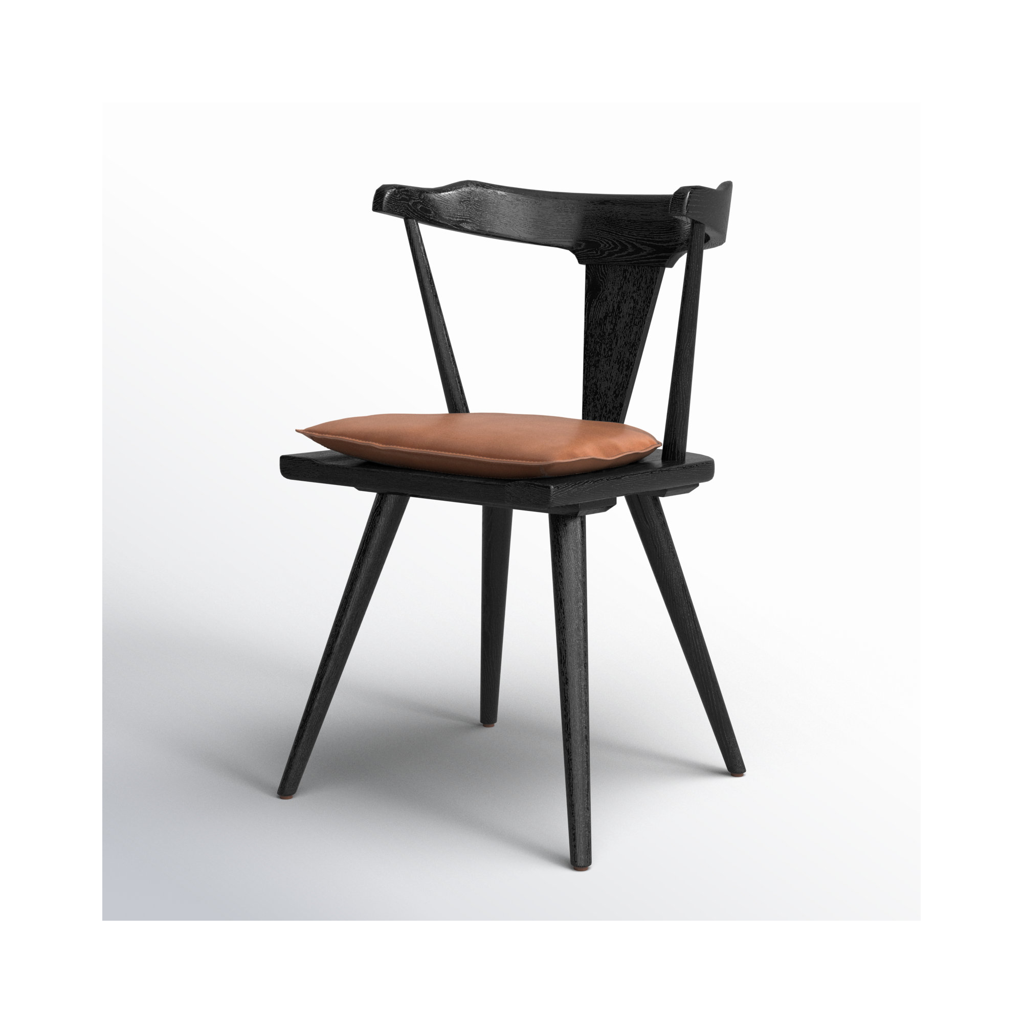 Lodi Dining Chair With Cushion, Black Oak, Whiskey Saddle