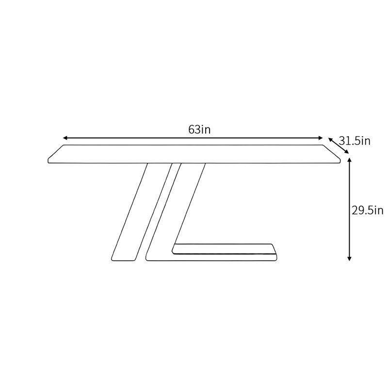 Italian style light luxury rectangular table, 29.5"H x 63"L x 31.5"W