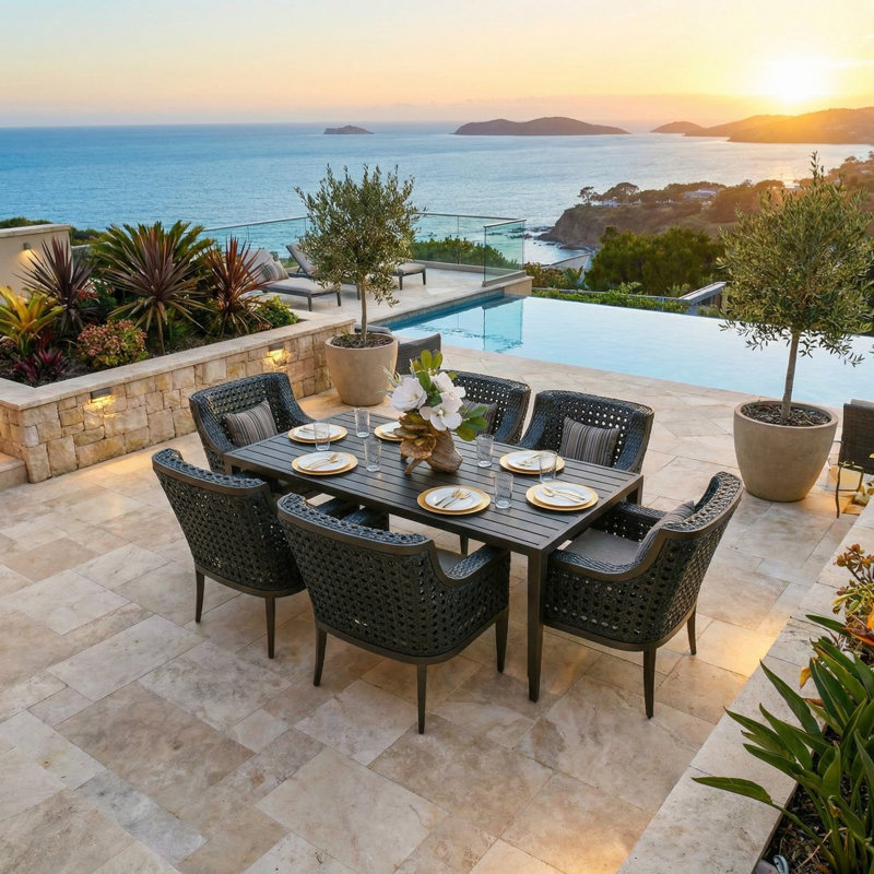 Backus 6 - Person Patio Dining Set with Rectangular Table , Sunbrella® Cushions Included