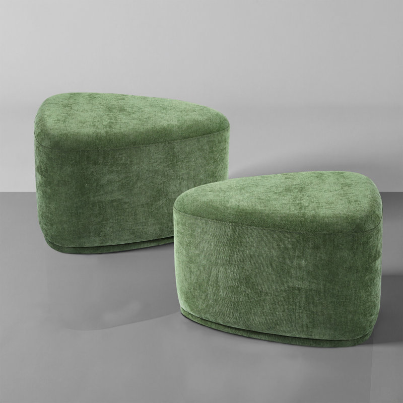 Caras Upholstered Green Triangular Compression Ottoman No Assembly Required (Set of 2), Green