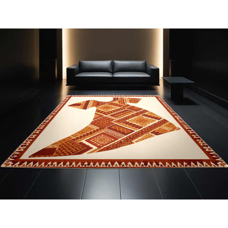 Soft Plush Lulsgate Global Inspired Geometric Area Rug in Beige – Beige Binding, 5x7