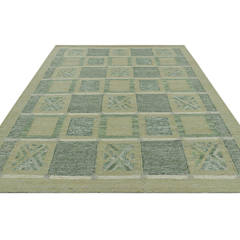 Scandinavian Wool Geometric Area Rug in Green, Rectangle 10' x 14'