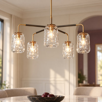 Bergeson 5-Light Dimmable Sputnik Chandelier with Hand-Blown Wavy Glass Shades