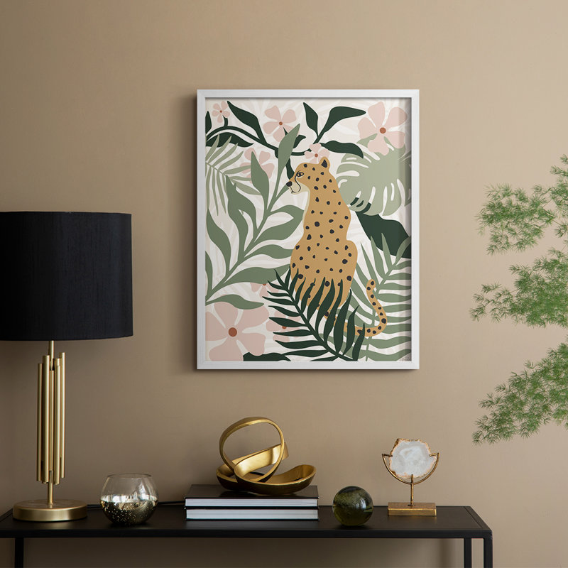 Jungle Cat II Framed Print - Solid Wood, 15" H x 12" W, White