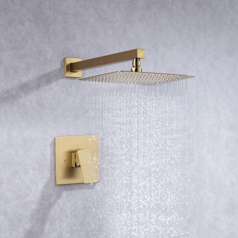 Rainlex Square Pressure Balanced Complete Shower System With Rough-in Valve, Brush Gold