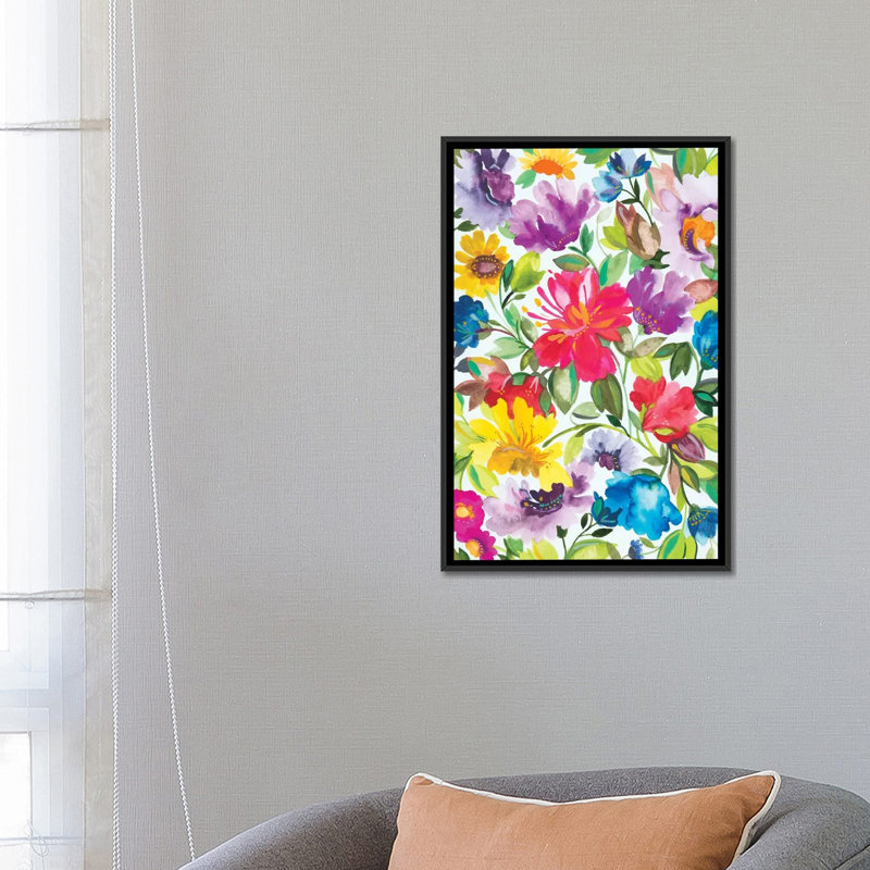 «Hibiscus», impression sur toile, H 26 po x l 18 po x P 1,5 po, Toile avec cadre noir, Pas de tapis