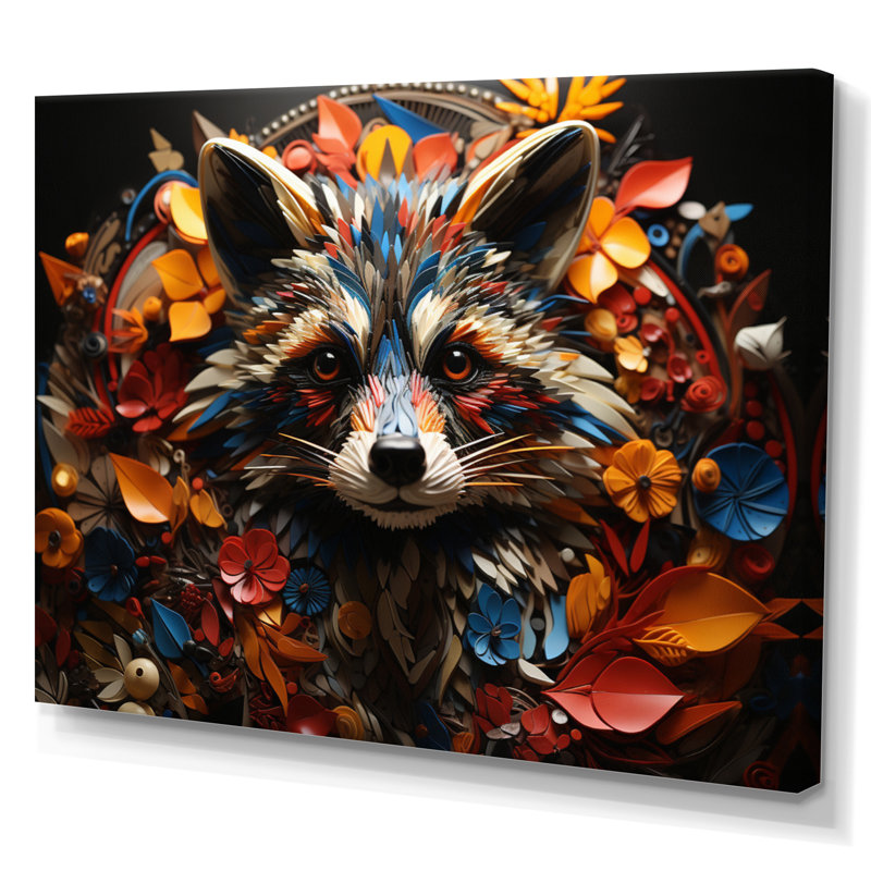 " Curious Raccoon Collage III ", 30" H x 40" W x 1.5" D, Wrapped Canvas