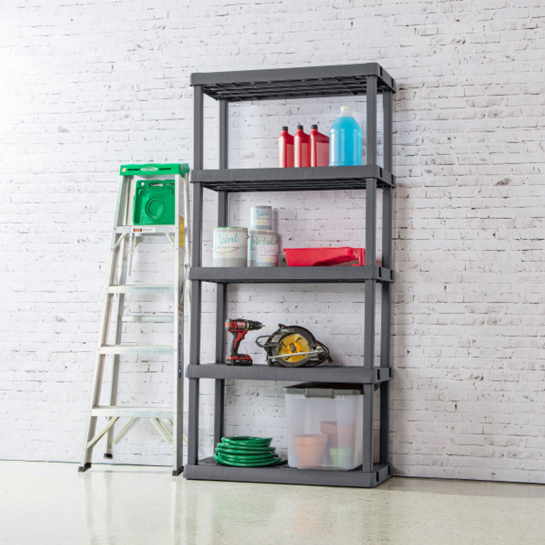 Sterilite 75.2 Inch Heavy Duty Durable 5 Shelf Ventilated Shelving Unit, Gray Sterilite