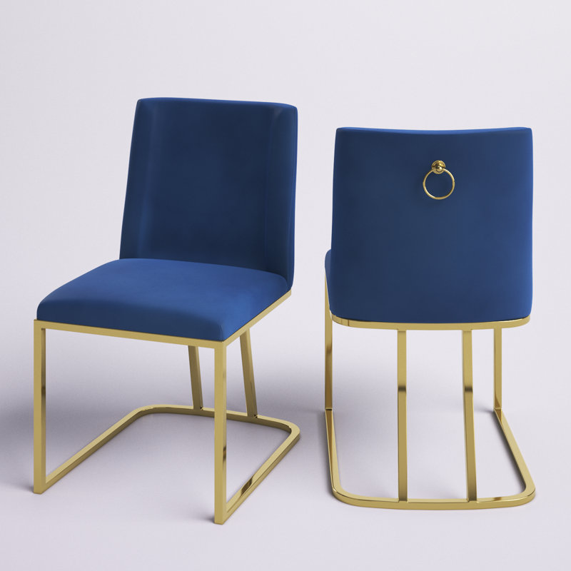 Stansted 19'' H Velvet Upholstered Side Chair, Gold, Navy Blue