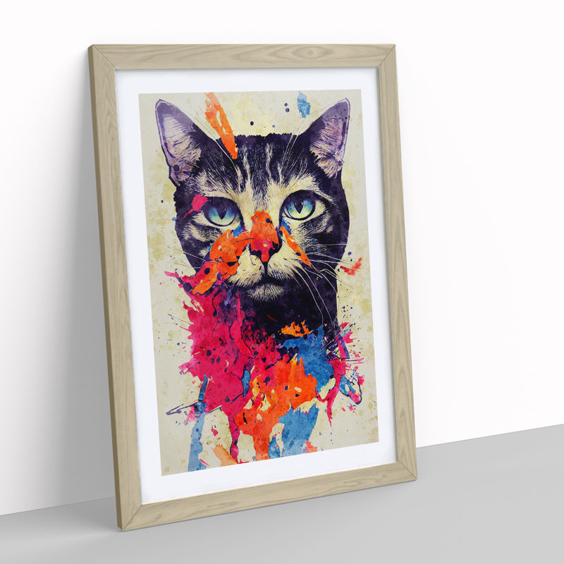 Catt Splash No.6 - Single Picture Frame Painting, 34cm H x 25cm W x 2cm D, Oak