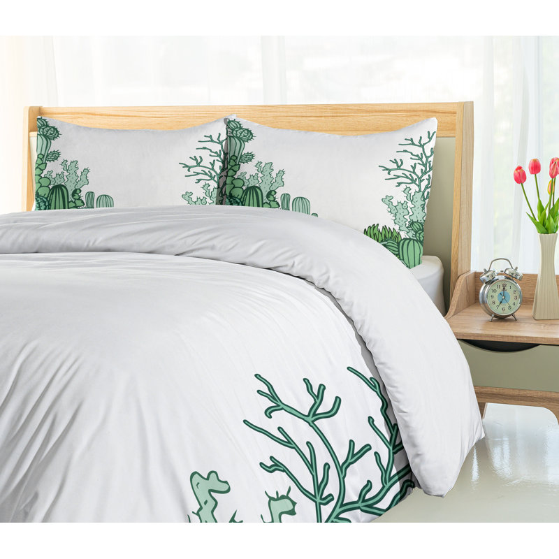 Queen Size Green Cactus Microfiber Duvet Cover Set