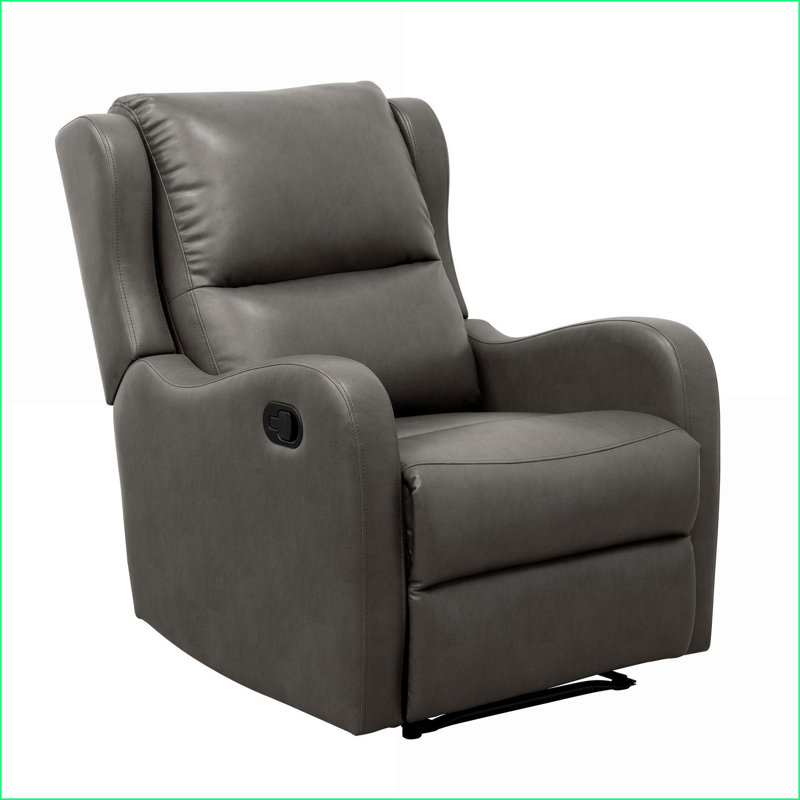 Recliners for Living Room, Slate Gray Faux Leather Reclining Chair with Tab Pull | Solid Wood Frame, Gray