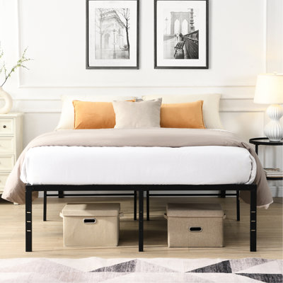 Queen Size Metal Bed Frame, Black Finish, Easy & Fast Assembly, No Noise During Use, 1000 - Pound Load Support, Reinforced Slats For Mattress, Under Storage Space, Holes On Legs Heavy Duty Simple