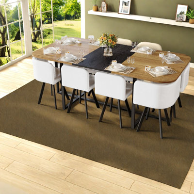 Contemporary 9-piece Dining Table Set, Faux Leather & Wood, Ideal For Family Dining