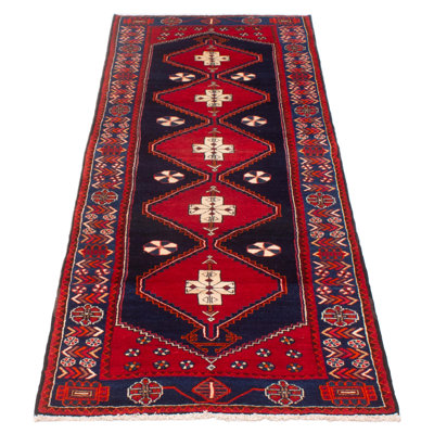 Tapis de couloir rouge en laine noué à la main de conception unique 3 pi 9 po x 9 pi 10 po Jesse-James