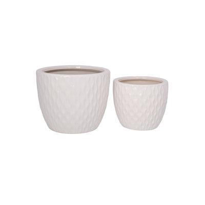 Ensemble de deux pots à fleurs en céramique blanc brillant