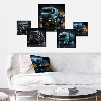 Au noir, camion militaire - ensemble d'art mural camion de 6