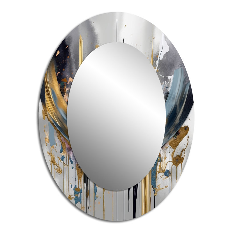 Shapes And Lines Abstract Marble III - Large Oval Wall Mirror On Metal, 40" x 30"