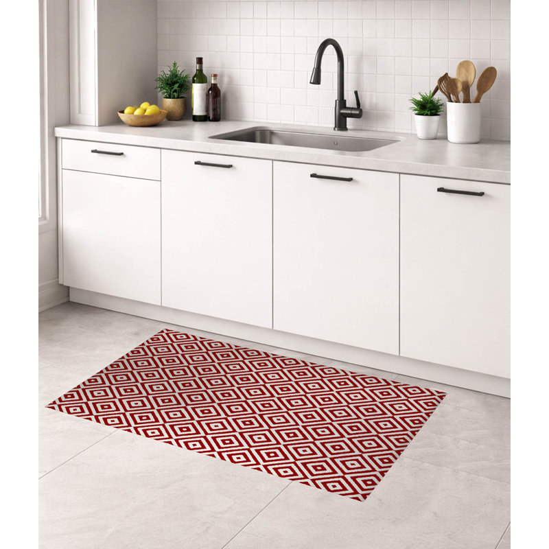 Tapis de cuisine Ikat, Rectangulaire 2 pi x 3 pi, Rouge canneberge