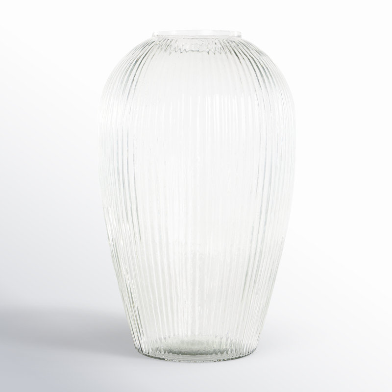 Birch Lane™ Perry Glass Short Round Ribbed Vase, 13.95" H x 8.6" W x 8.6" D