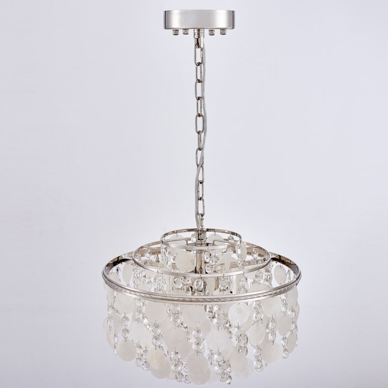 Lustre à 3 niveaux - Nickel poli, H 12,8 po x l 18 po x P 18 po, 3 niveaux