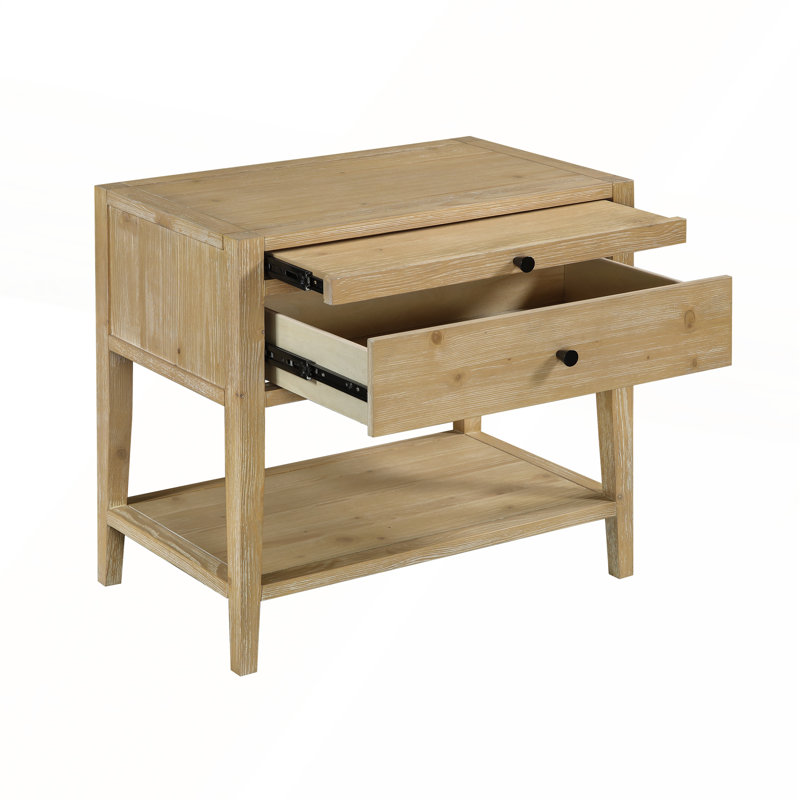 Table de chevet 1 tiroir avec plateau coulissant et tablette ouverte, finition naturelle pour les chambres modernes