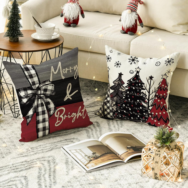 Merry Christmas Joy, arbres de Noël, housses de coussins décoratifs rouges, 18 x 18 pouces, housse de coussin pour les fêtes d'hiver, ensemble de 4 canapés