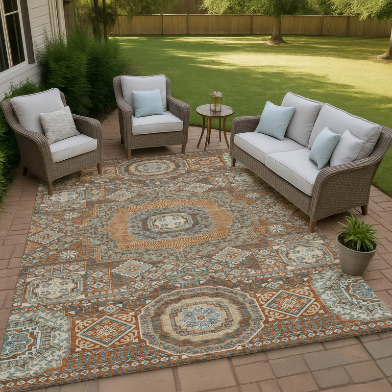 Machine Washable Indoor/Outdoor Chantille ACN2525 Traditional Rug, Rectangle 8' x 10', Paprika