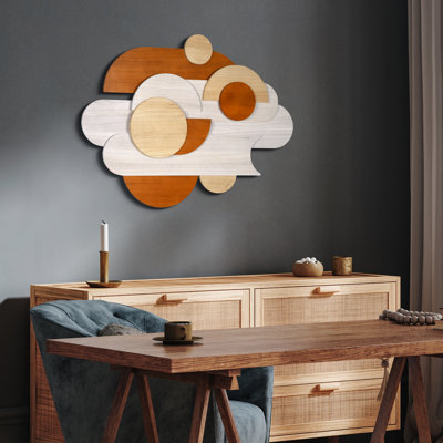 «Cinnamon Dreamscape I», art mural abstrait en bois de paulownia dimensionnel fabriqué et fini à la main