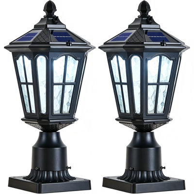 Solar Post Light Outdoor Class Black Aluminum(2 Pack)