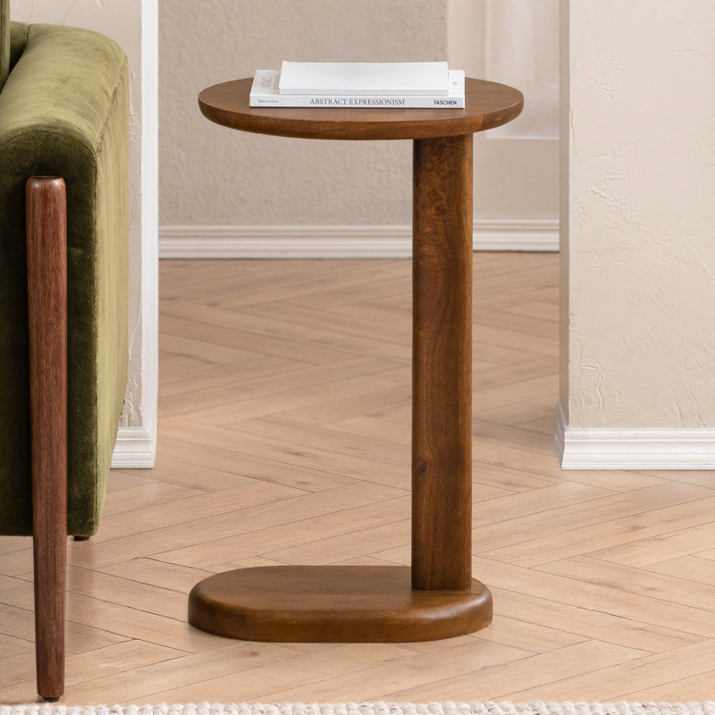 Veta Solid Wood C Shaped Side Table, Walnut