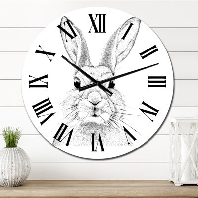 Portrait pointilliste monochrome d'un lapin - horloge murale traditionnelle