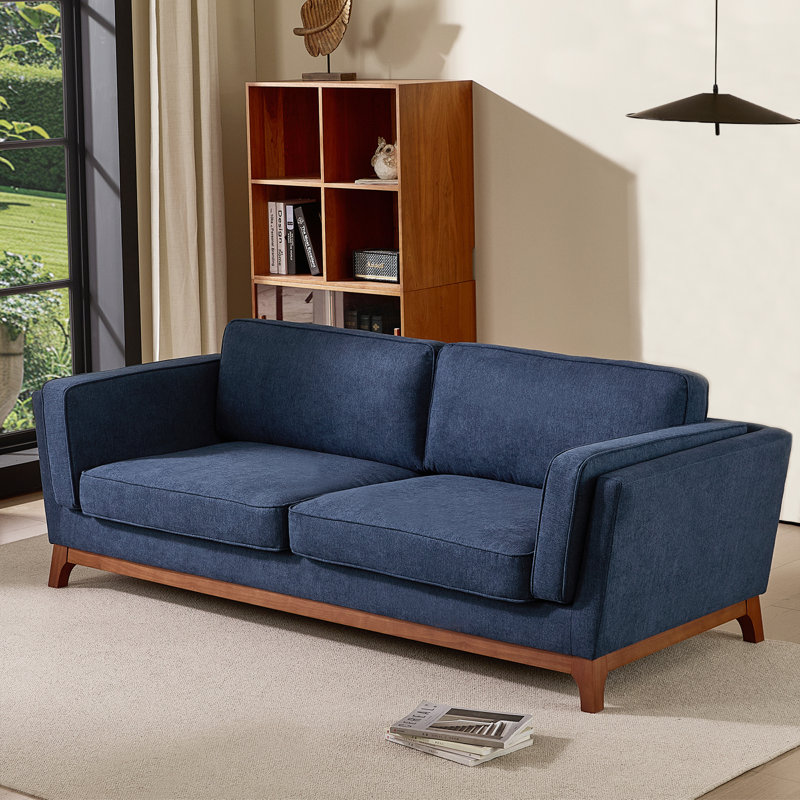 82" Upholstered Modern Square Arm Sofa, Blue