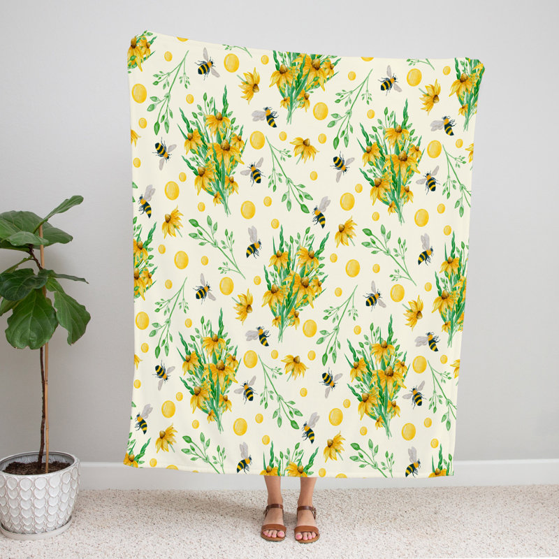 Throw Blanket, 51" W x 60" L, Animal Print/Floral, Yellow/Green
