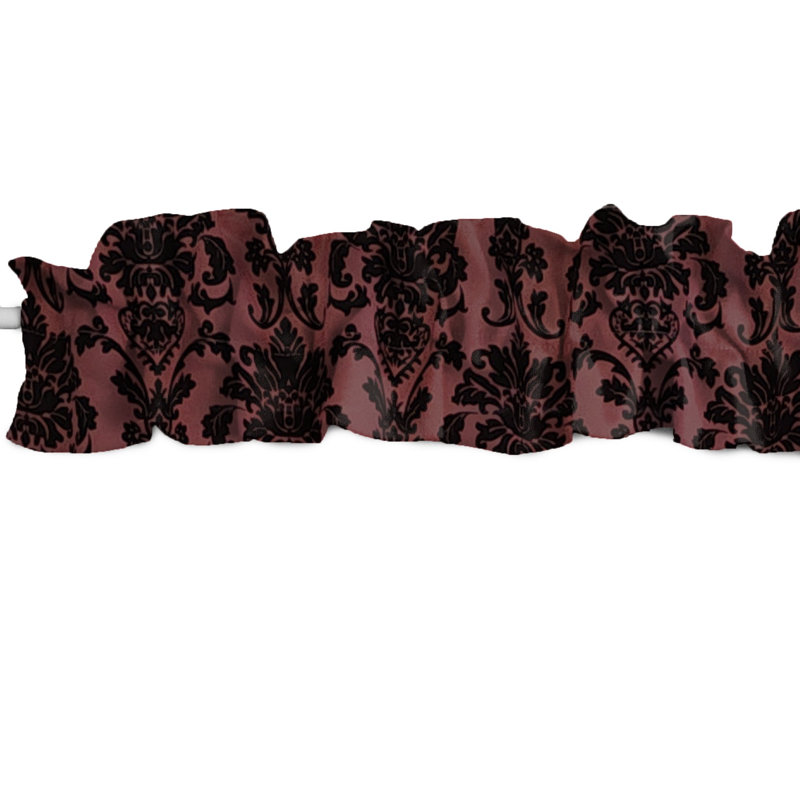 Floral Poplin Damask Curtain Sleeve Topper Window Valance, Burgundy, 58" W x 5" L