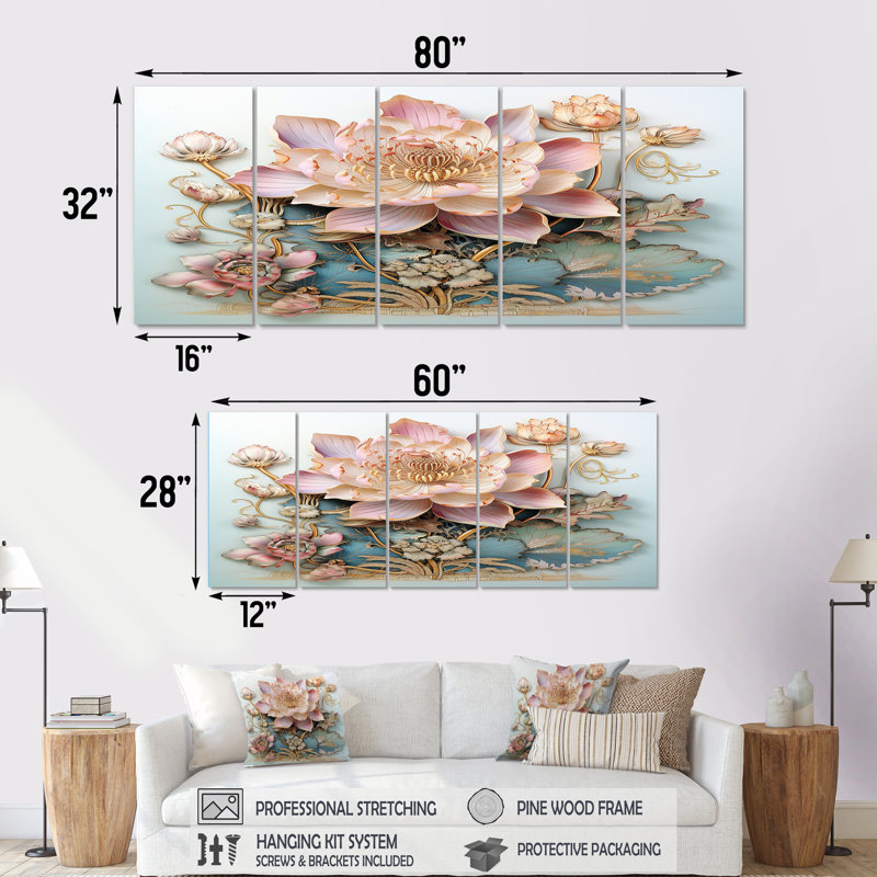 Kean - Lotus, art mural 5 pièces, H 28 po x l 60 po