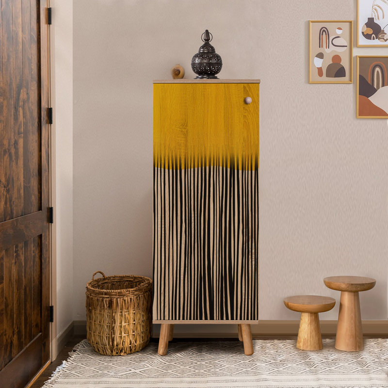 Modern Shoe Cabinet with Solid Wood Legs & Handles, Sonomo Color, 19.7 x 53.1 x 15.0 inches | 100% Melamine Coated Chipboard, UV Coating | Multiple Shelves for Organized Storage, Stylish Abstract Design