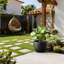 Pot à fleurs rond 17 po en béton noir mat (intérieur amélioré) avec trous de drainage-641955535-641955534