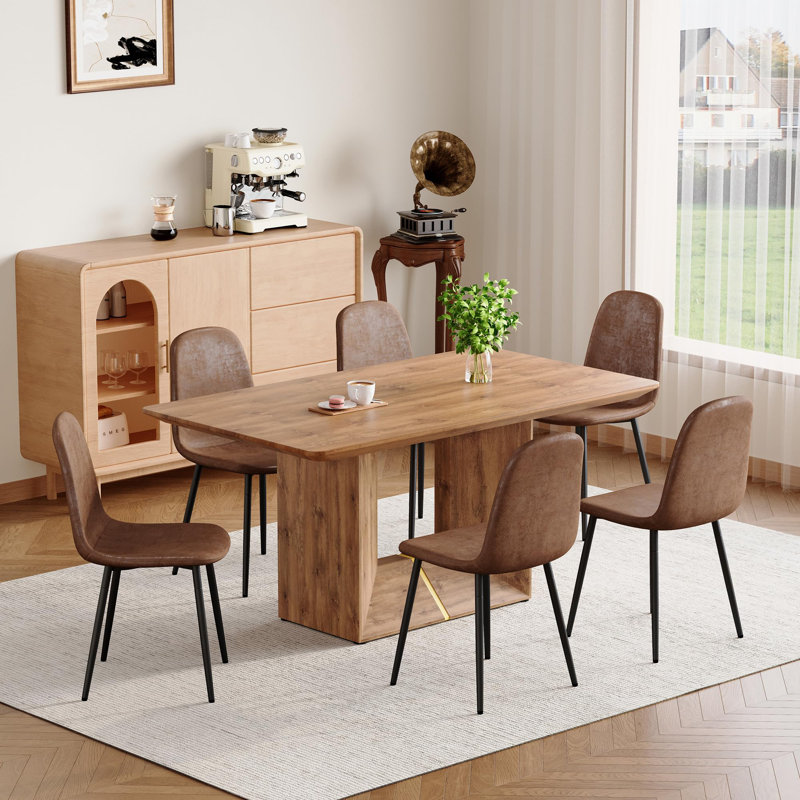 63" Rectangular Dining Table Set, 7 Pieces: Table, 6 Chairs