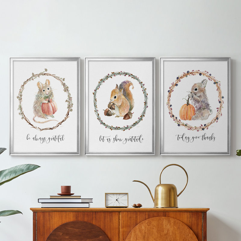 Harvest Home Mouse - 3 pièces, toile tendue avec châssis encadré, H 19 po x l 27 po, Argent argent
