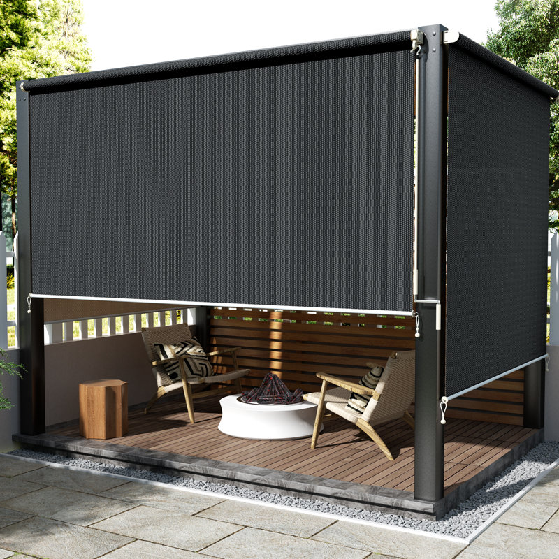 Store à enroulement semi-transparent d'extérieur, L 96 po x L 96 po, Noir