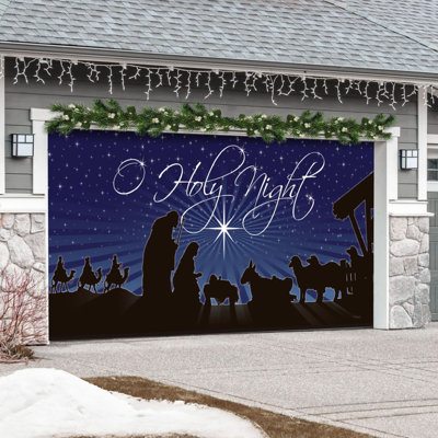 Peaceful  Nativity 7' x 16' Christmas Double Garage Door Banner - Outdoor Holiday Decorations