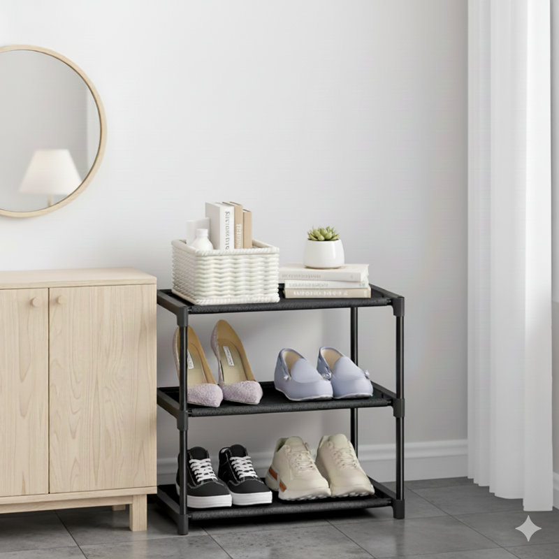3 Tier Small Shoe Rack, Narrow Stackable Kids Toddler Adult Shoe Storage Organizer Shelf For Closet Floor Front Door Entrance Entryway, Free Standing Shoe Rack Organization Shelves