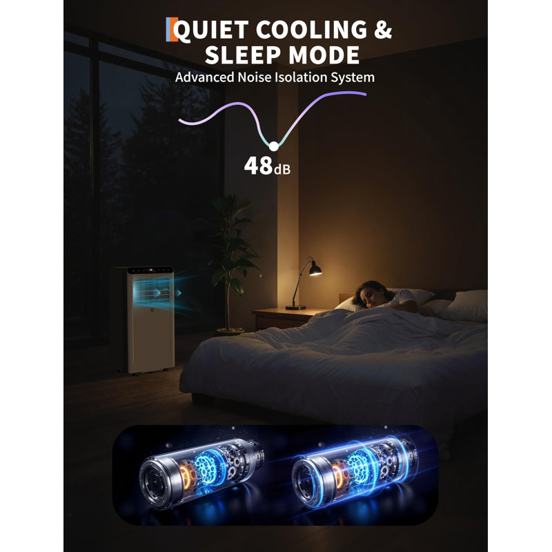 Climatiseurs portatifs 10 000 BTU pour les grandes pièces, climatiseur portatif 3 en 1 avec déshumidificateur, télécommande et minuterie, refroidit les espaces jusqu'à 450 pieds carrés, gris et noir