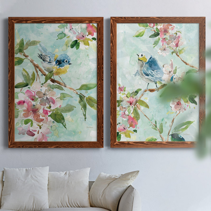 «Asbury Garden Song I», ensemble de 2 peintures sur toile encadrées, H 31,5 po x l 47 po x P 1,5 po, Cadre en érable