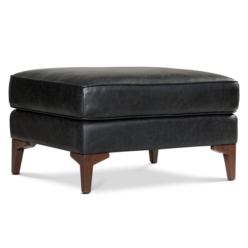Essex Genuine Italian Leather Rectangular Ottoman, Onyx Black