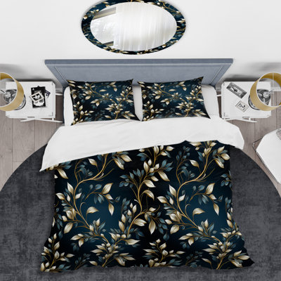 Gold And Blue Royal Botanical Vines Floral Duvet Cover